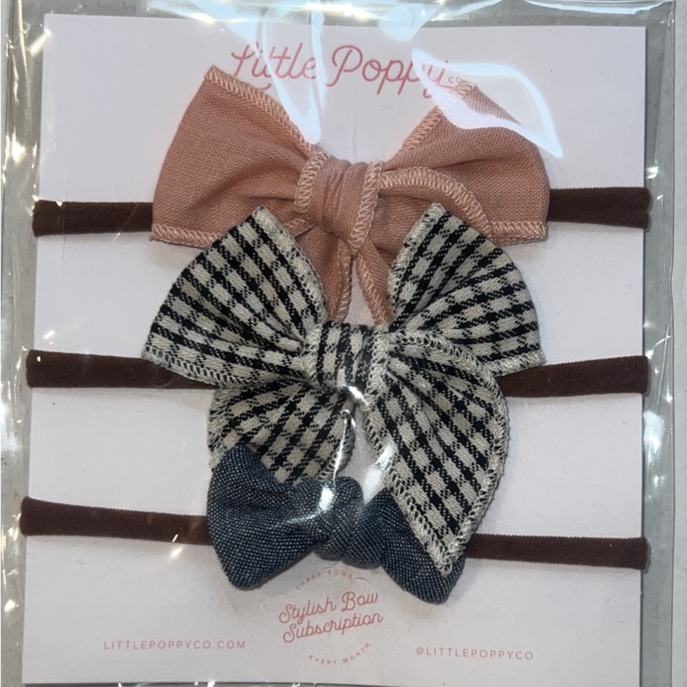 NWT Little Poppy Co Baby Bows (mini on shade 2 nylon headband) Set of 3